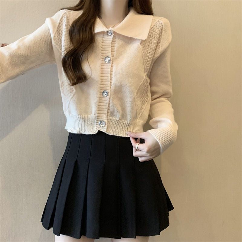 A00194 Florentina Lapel Long Sleeve Top