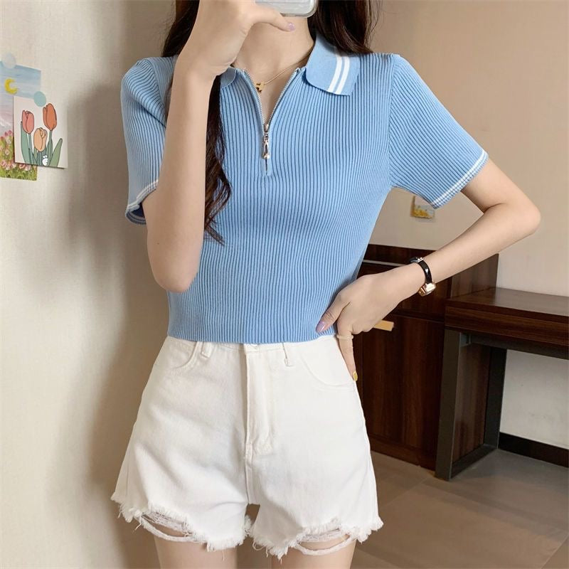 A00135 Nicoletta Lapel Polo Top